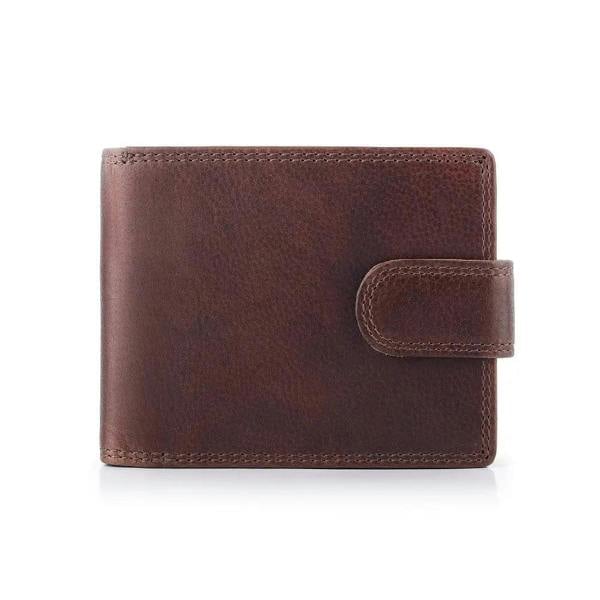 Front view of Brown leather wallet on a white background