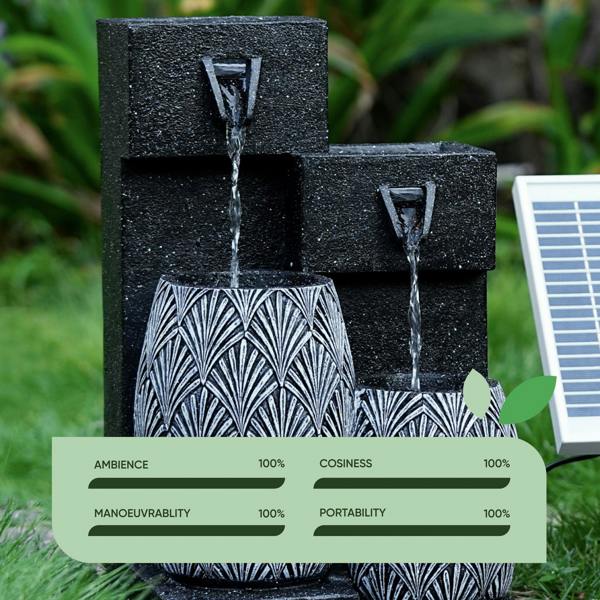 Gardenwize Solar Powered Vase Water Feature with Battery Backup & LED Light – Garden Fountain for Patio, Balcony, Decking & Outdoor Spaces