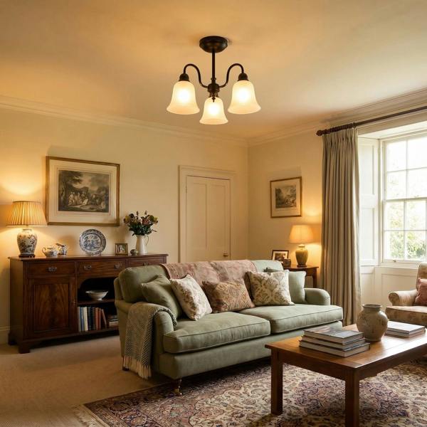 Classic and Ornate Matte Black Ceiling Light Fitting with Glass Shades Image 6
