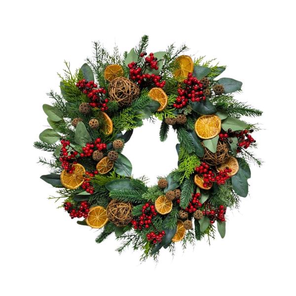 24 Inch Orange and Berry Christmas Wreath for Indoor and Sheltered Outdoor Seasonal Display image 1