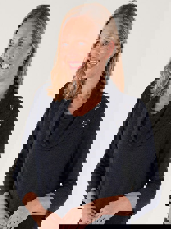 PennyPlain Asymmetric Button Cowl Dress - Navy