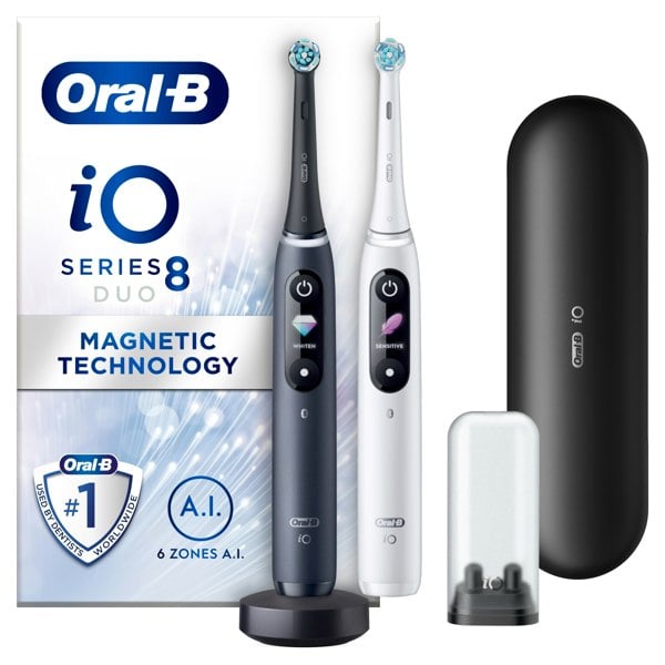 Oral-B iO 8 Black & White Electric Toothbrushes Designed By Braun