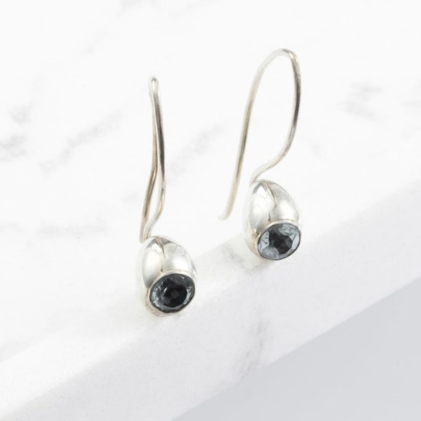 T. H. Baker Silver Black Topaz Dropper Earrings E17