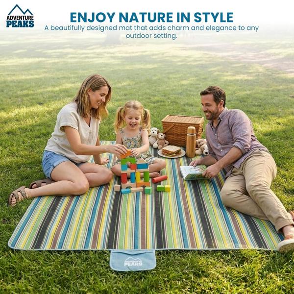 ADVENTURE PEAKS Picnic Blanket 200x200cm – Foldable Picnic Mat with PVC Water Resistant Backing - Portable Beach Blanket