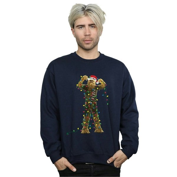 Star Wars Mens Chewbacca Christmas Lights Sweatshirt - Navy Blue