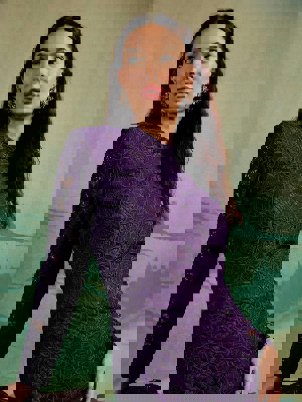 GWD Freya Floral Lace Purple Midi Dress