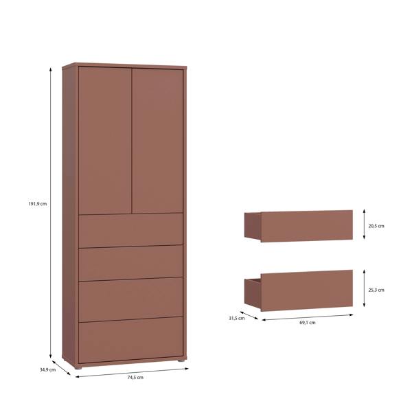 Furniture To Go Alice Springs Tall Storage Cabinet with Push-to-Open Doors & 4 Drawers in Terracotta