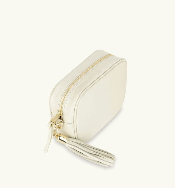 Apatchy London The Tassel Stone Leather Crossbody Bag With Gold Chain Strap