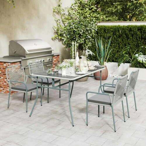 Wyld Haus Rolapa Rattan Rope Grey 4 Seater Outdoor Garden Dining Set With Stackable Chairs