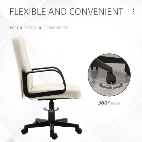 Bobobiy Desk Chair, PU Leather Computer Office Chair with Adjustable Height, Swivel Wheels for Home Work Study, Cream White