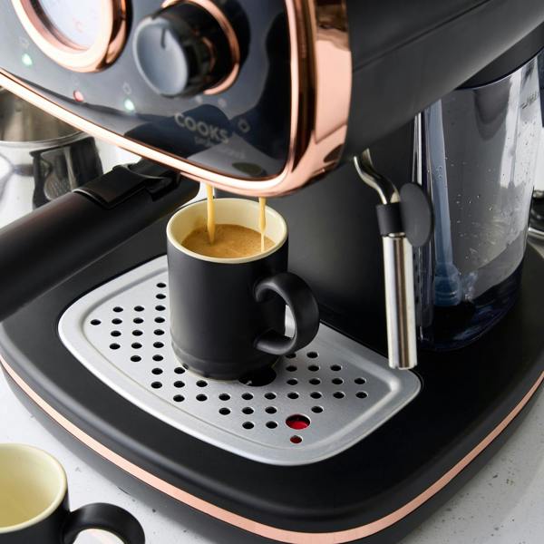 Cooks Professional Retro Espresso Machine | Black/Copper