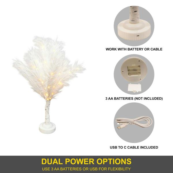 70cm White Feather Tree Table Lamp with Warm White LEDs, Battery Operated Decorative Light Set image 3