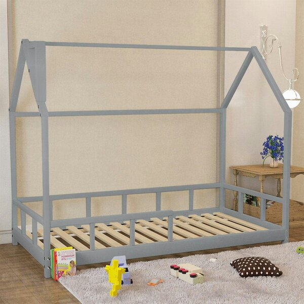 Living and Home 80X160CM Grey Wooden Single House Bed for Kids