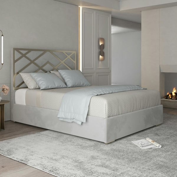 Casa Magna Mayfair Upholstered Soft Velvet Metal Bed Frame - Grey