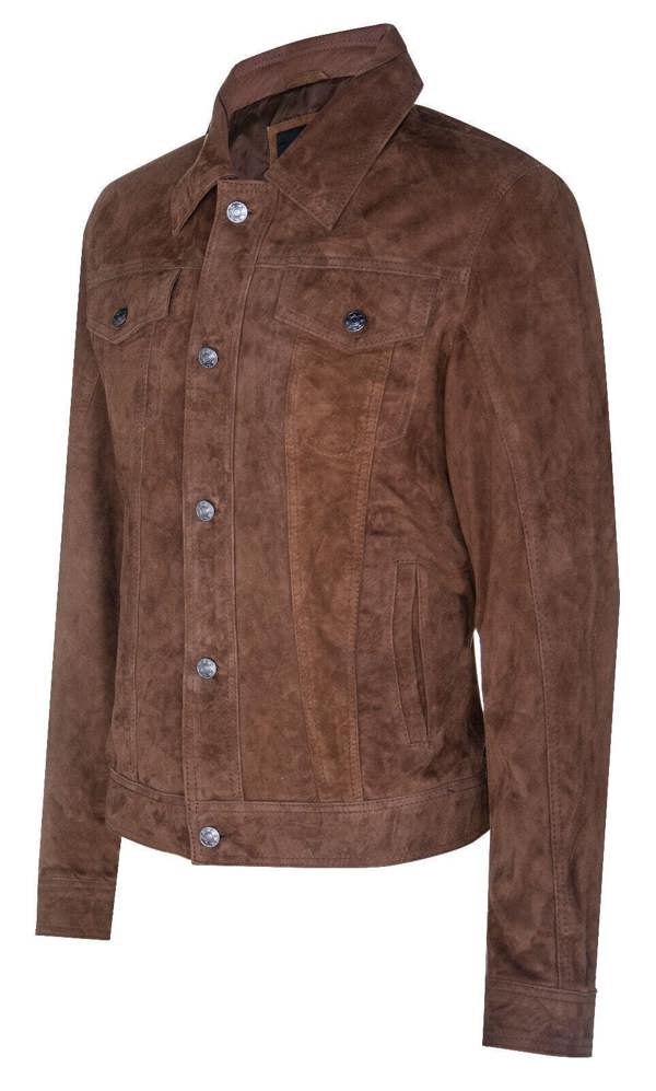 Infinity Leather Mens Suede Trucker Shirt Denim Leather Jacket