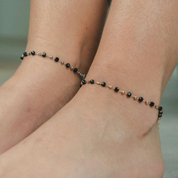 The Colourful Aura Asian Black Bead Chain Nazaria protection Indian Payal Emo Anklet