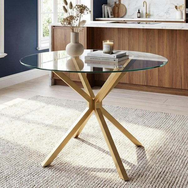 Kosy Koala Round Clear Glass Dining Table Modern Kitchen Table