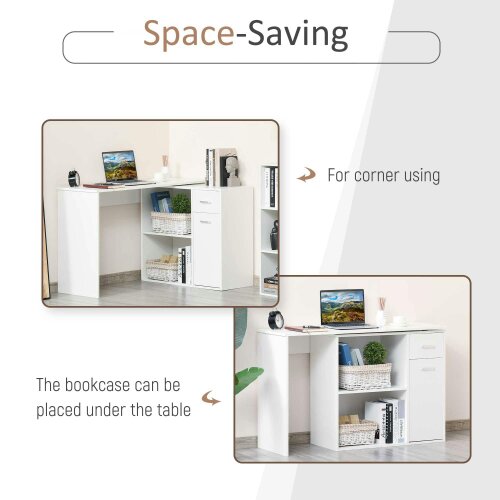 Wyld Haus Conono 173cm Wooden White Wood Grain L Shaped Desk With Drawer Shelves And Storage Cabinet
