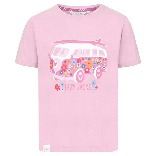 Lazy Jacks Girls Campervan Cotton T-Shirt - Pink - 