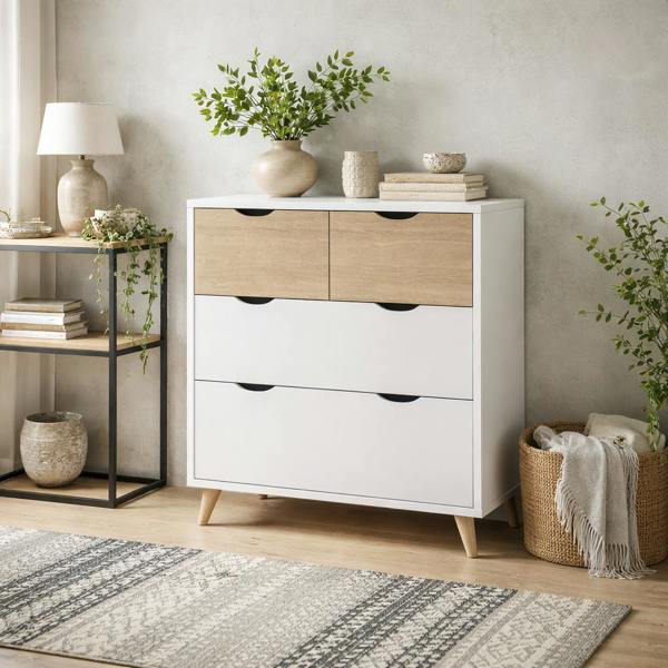 Wyld Haus Skerries 4 Drawer Chest White and Natural Oak Wood