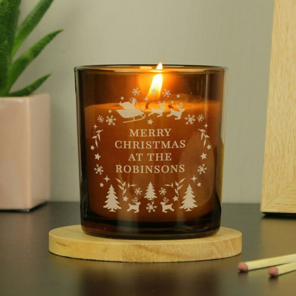Personalised Memento Company Personalised Engraved Christmas Amber Glass Candle