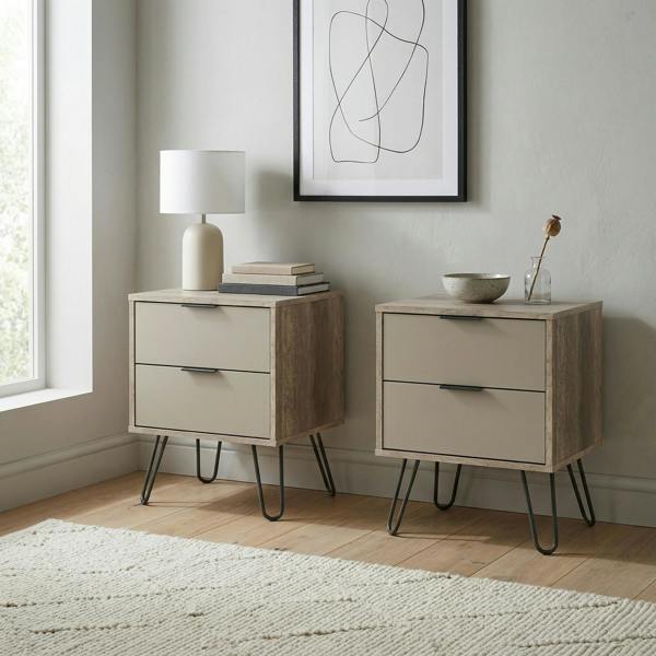 Core Products Set of 2 Augusta Driftwood Industrial Bedside Cabinets