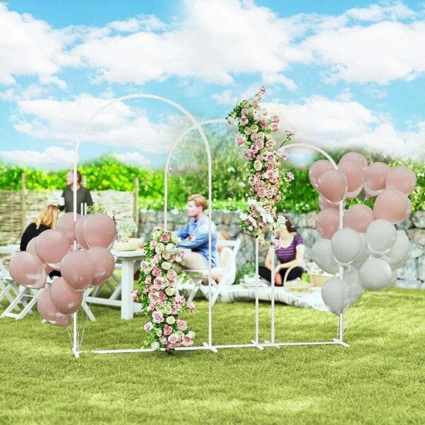 Wedding Arch Frame Set, Metal Balloon Arch Stand Set, Balloon Arch Stand Set for Birthday Party, 2.2, 2, 1.8 m White - White
