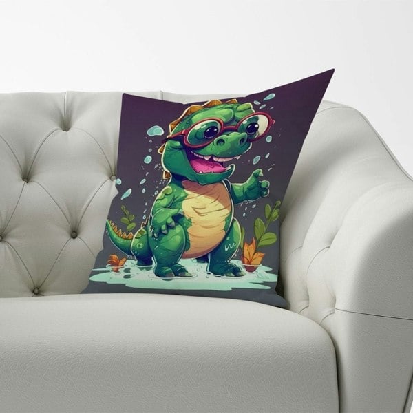 Warren Reed Happy Dino In A Puddle Cushions