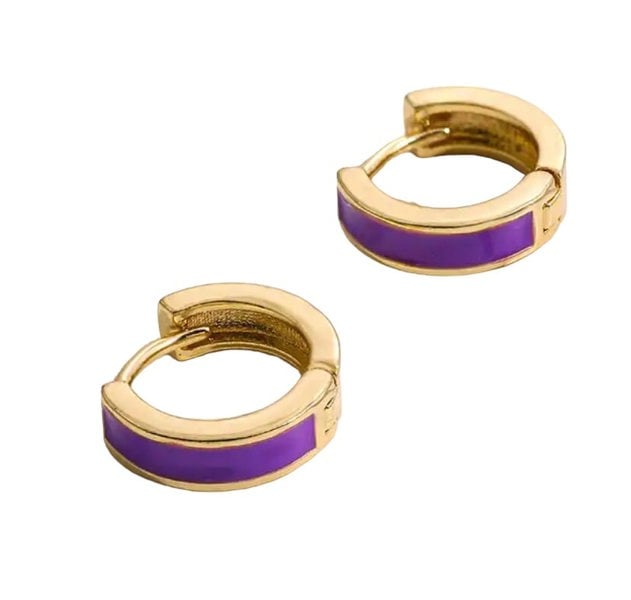 One Of A Kind Club Purple small enamel gold huggie
