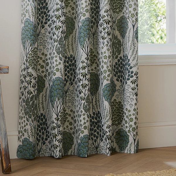 Wylder Ophelia Jacquard Floral Eyelet Curtains - Thyme/Mineral