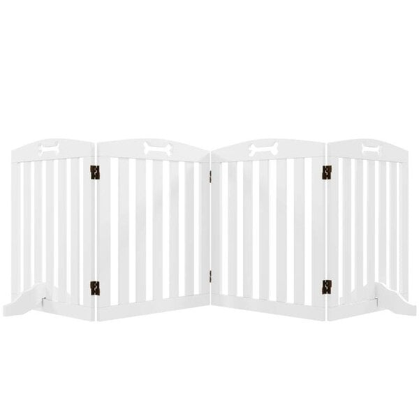 Wooden Dog Gate, Freestanding Pet Gate with Support Feet for Doorways, Hallways, Stairs, 207.5L x 61H cm, White