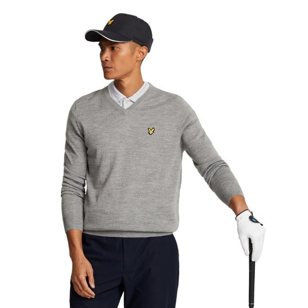 Lyle & Scott Mens V Neck Golf Jumper - Mid Grey Marl