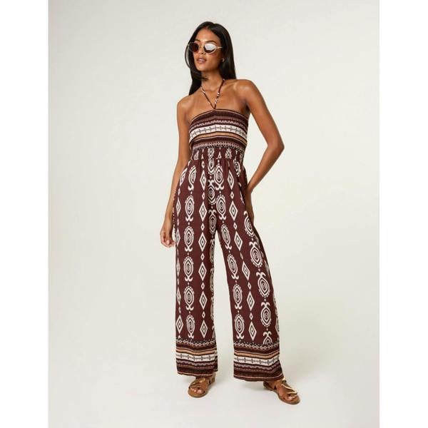 Blue Vanilla Ethnic Print Strapless Elasticated Jumpsuit