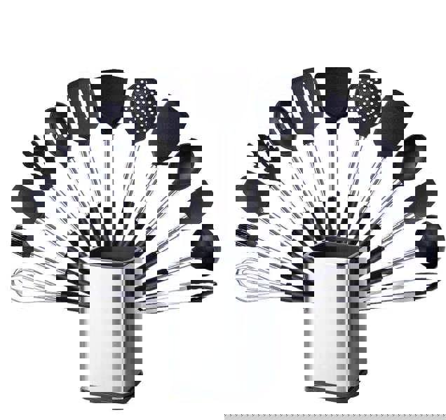 Anygleam Kitchen Utensils Non-stick Black/ Silver 13 Set Cooking Tool with Storage Box Accessories Heat Resistant Kitchenware