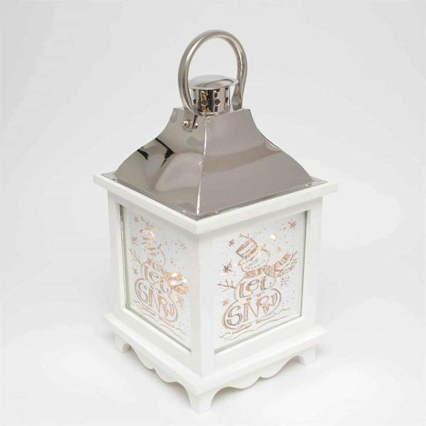 17cm White Wooden Christmas Lantern with Warm White LED Light and Let It Snow Design image 7