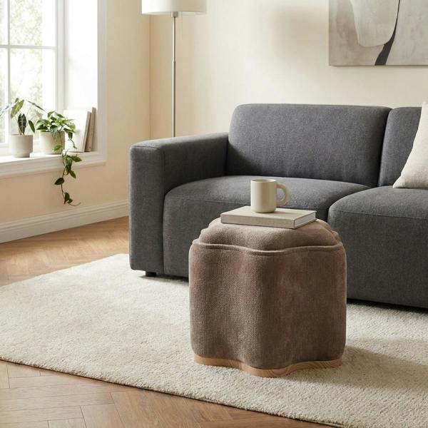 Garden Greatness Curvy Chenille Storage Ottoman with Tray Top