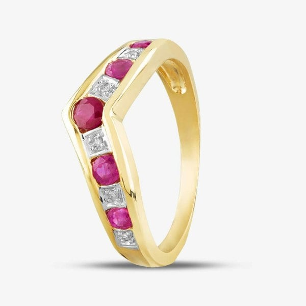 T. H. Baker 9ct Yellow Gold Ruby & Diamond Wishbone Ring PR03026Y RU