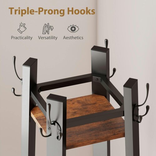 Wyld Haus Kareva Metal And Wood Brown And Black 4 Tier Industrial Coat Stand With Shelves