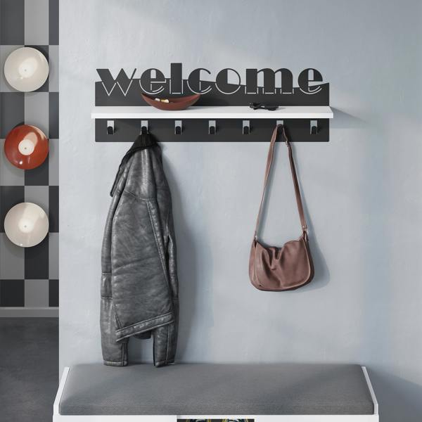 Decortie Modern Welcome Letter Wall Hanger Metal 7 Metal Hooks for Hanging Shelf Rack Hotels Hallway Bedroom
