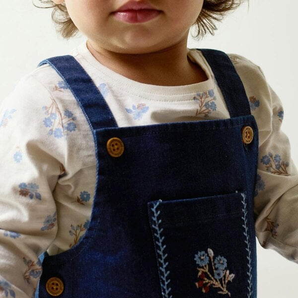 Mini Cuddles Floral Pinny with Top (Blue & White)