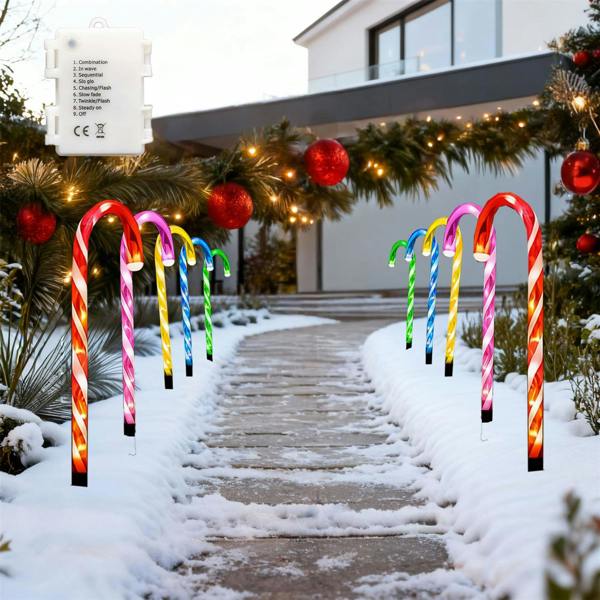 55cm Outdoor Multicolour Candy Cane Lights Pack of 2 Battery Operated Festive Garden Display image 1