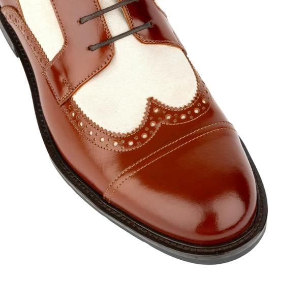 Embassy London Charles - Light Tan & Cream - Men's Toe-Cap Dressy Leather & Suede Boot with Brogue Details