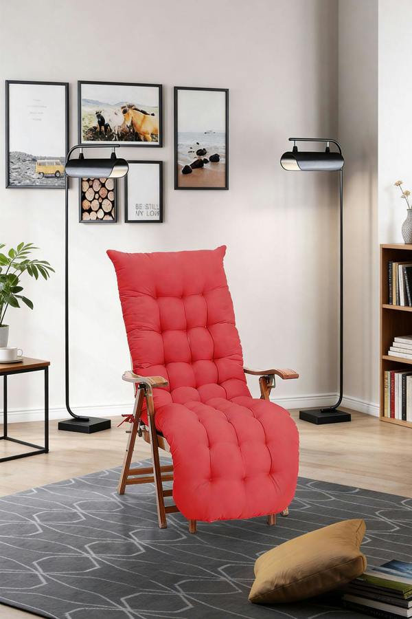 Red Sun Lounger Cushion Garden Bench Cushion with Anti-Slip Cover , 160 cm W x 50cm D