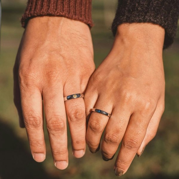 The Colourful Aura Adjustable Silver Couple Moon and Sun Matching Promise Ring set