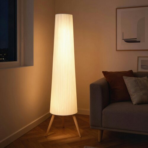 Wyld Haus Liletti Natural Wood and White Fabric 3 Level Tripod Scandi Floor Lamp