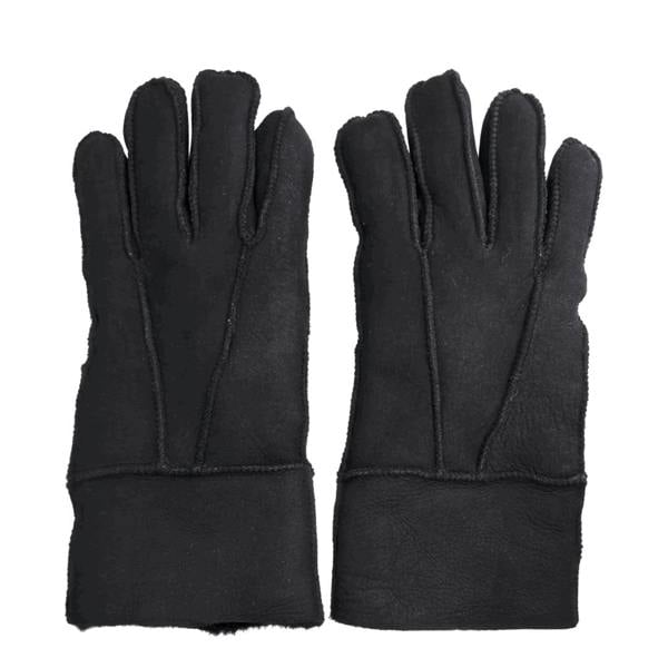 Unisex Suede Leather Shearling Wool Lined Thermal Gloves - Black - Infinity Leather - 1