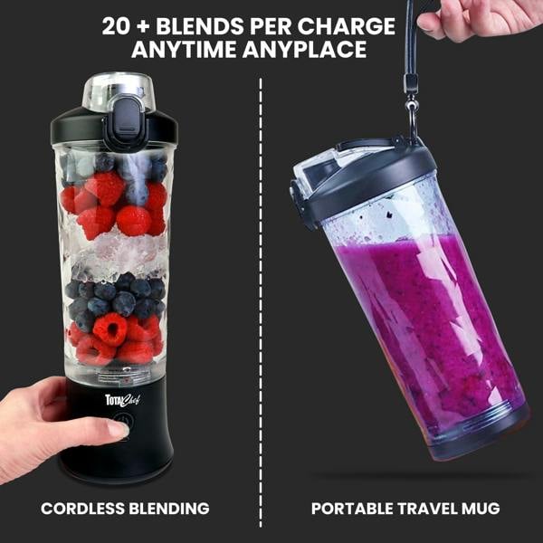 Total Chef 600ml Portable Blender USB Rechargeable Smoothie Maker for Shakes, Juices & Gym (Black)