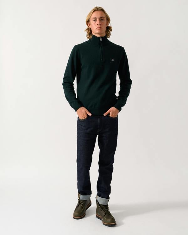 GANT Mens Superfine Lambswool Half Zip Sweater - 374 Tartan Green
