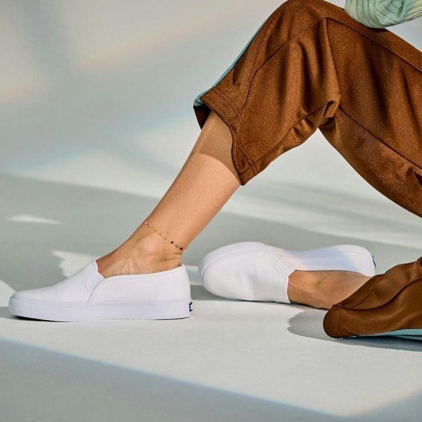 Keds Double Decker Canvas White Slip On Sneakers with Rubber Outsole