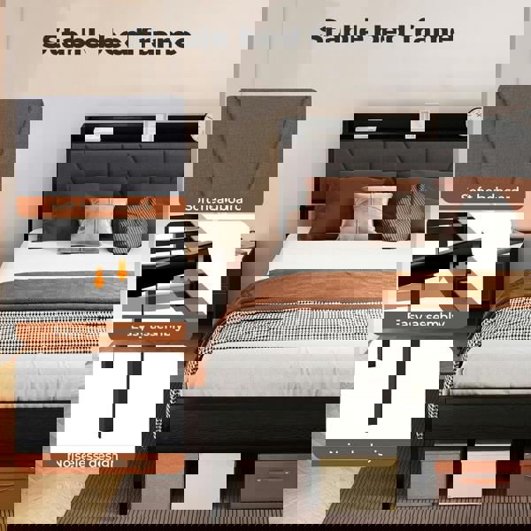 Levede Double Bed Frame Metal Platform Linen Upholstered Headboard with Storage